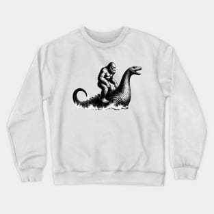 Bigfoot Riding Loch Ness, Funny Sci-Fi Sasquatch Crewneck Sweatshirt